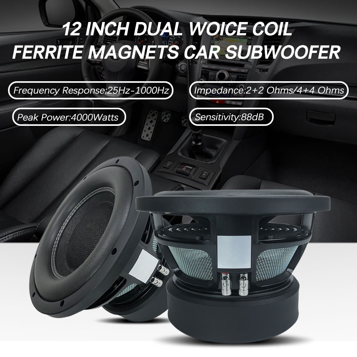 12 Inch RMS 1500W 2+2 /4+4 Ohm - Car Subwoofer 12 Inch 1500W review and price